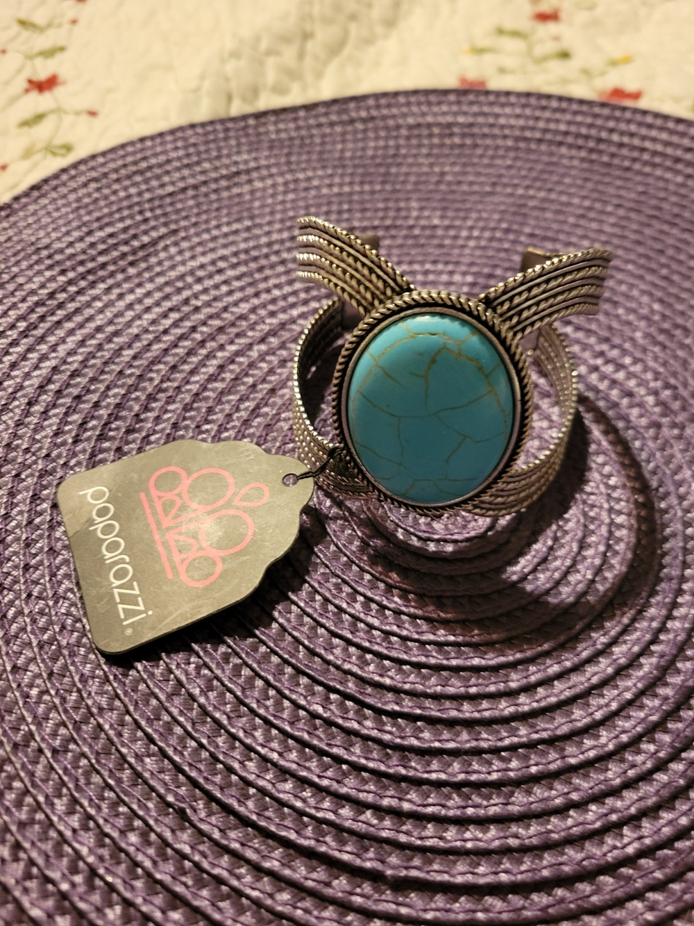 paparazzi Silver Cuff Bracelet with Bright Turquoise Stone
